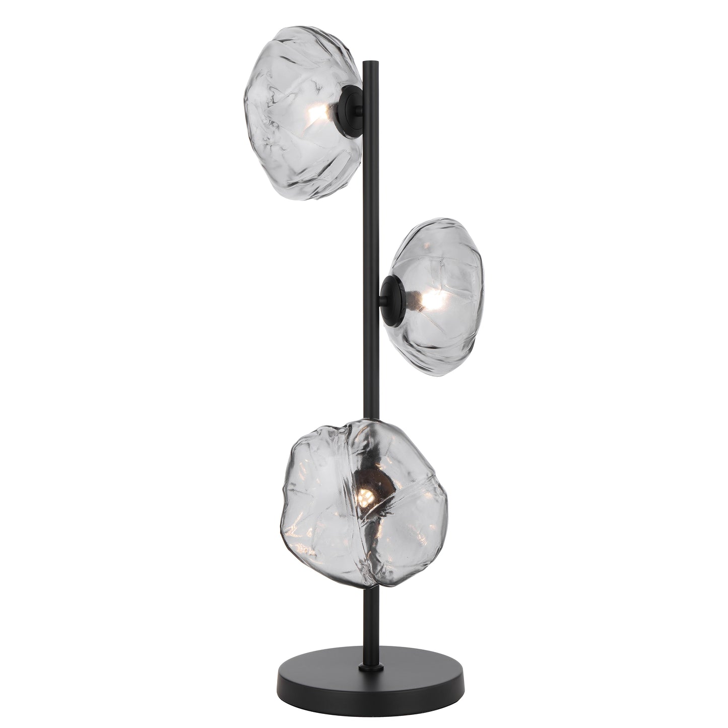 Tours three-light table lamp with black frame and smoke glass