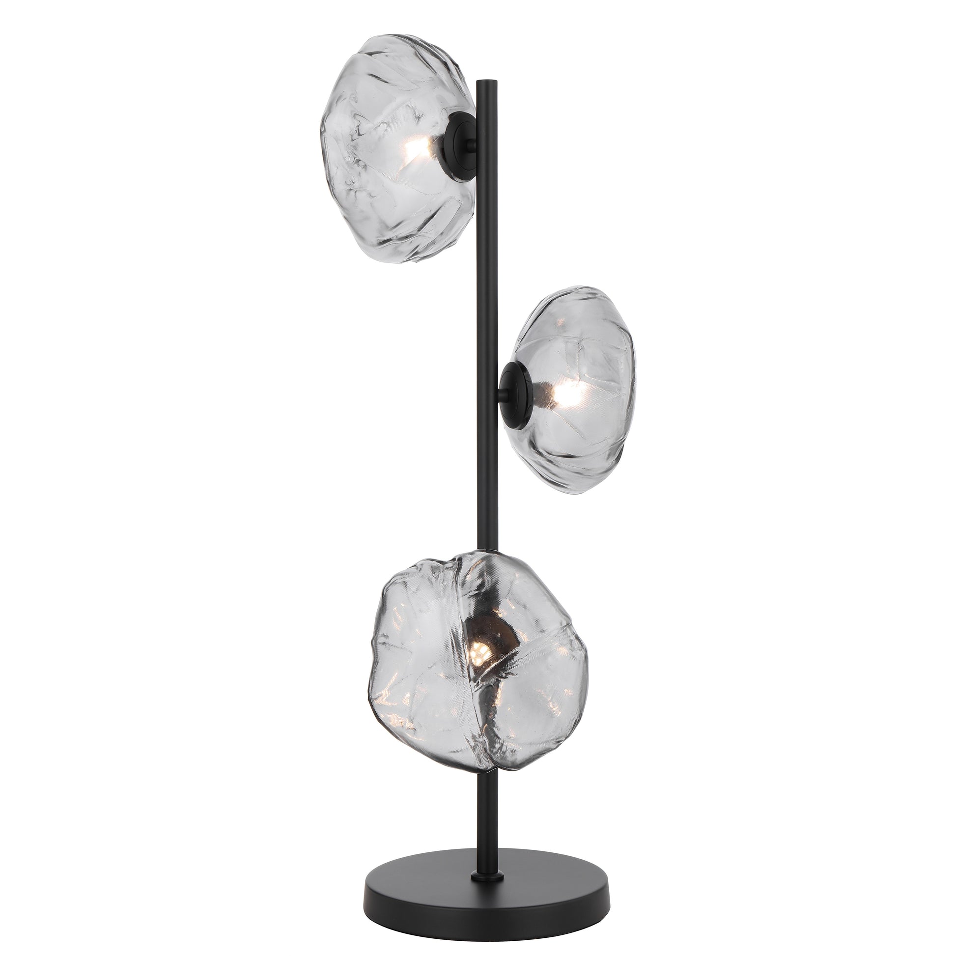 Tours three-light table lamp with black frame and smoke glass