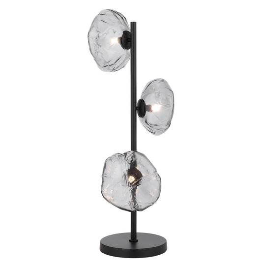 Tours three-light table lamp with black frame and smoke glass
