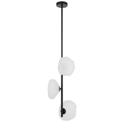 Menton three-light vertical pendant with black frame and frost glass