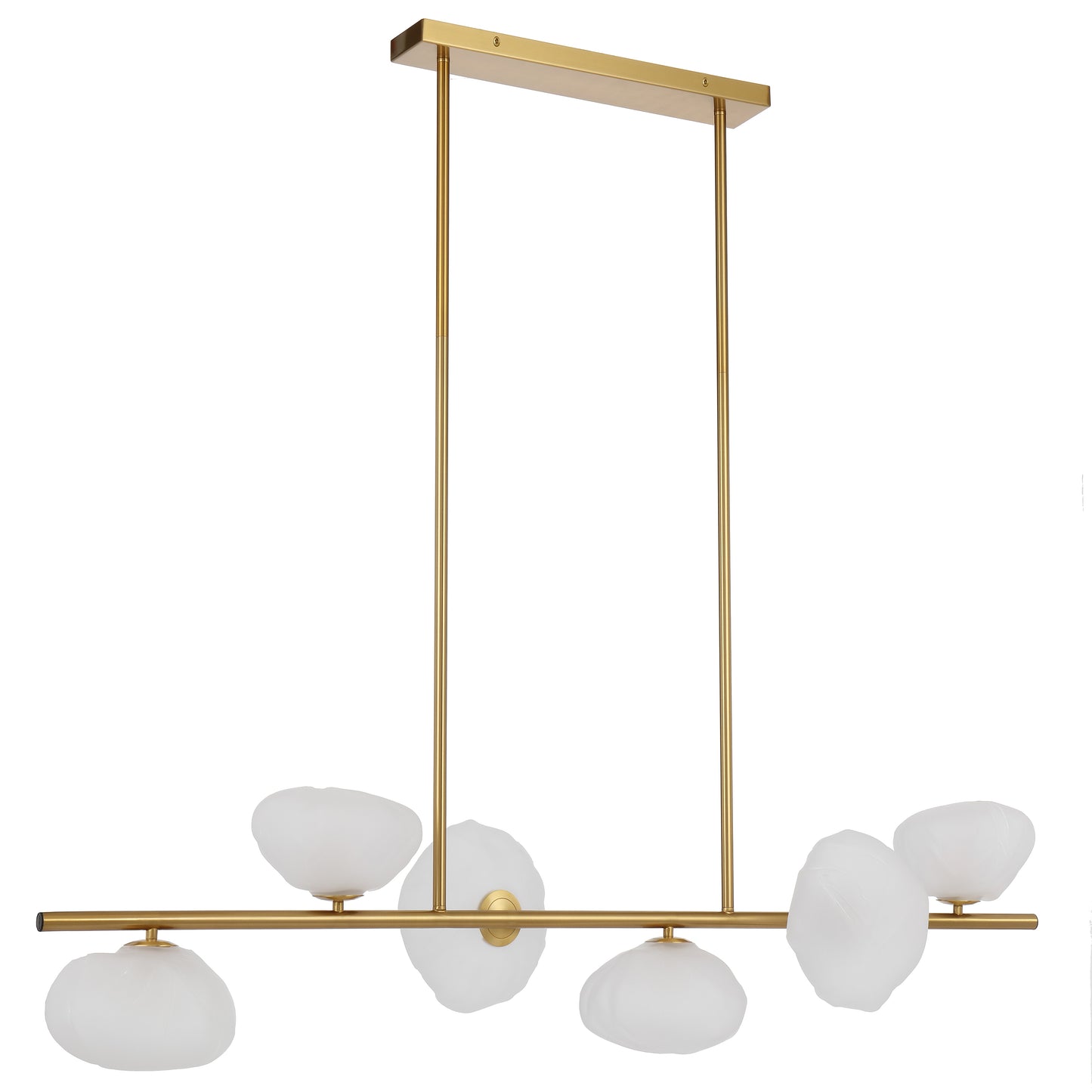 Antique gold six-light pendant with elegant frosted glass shades