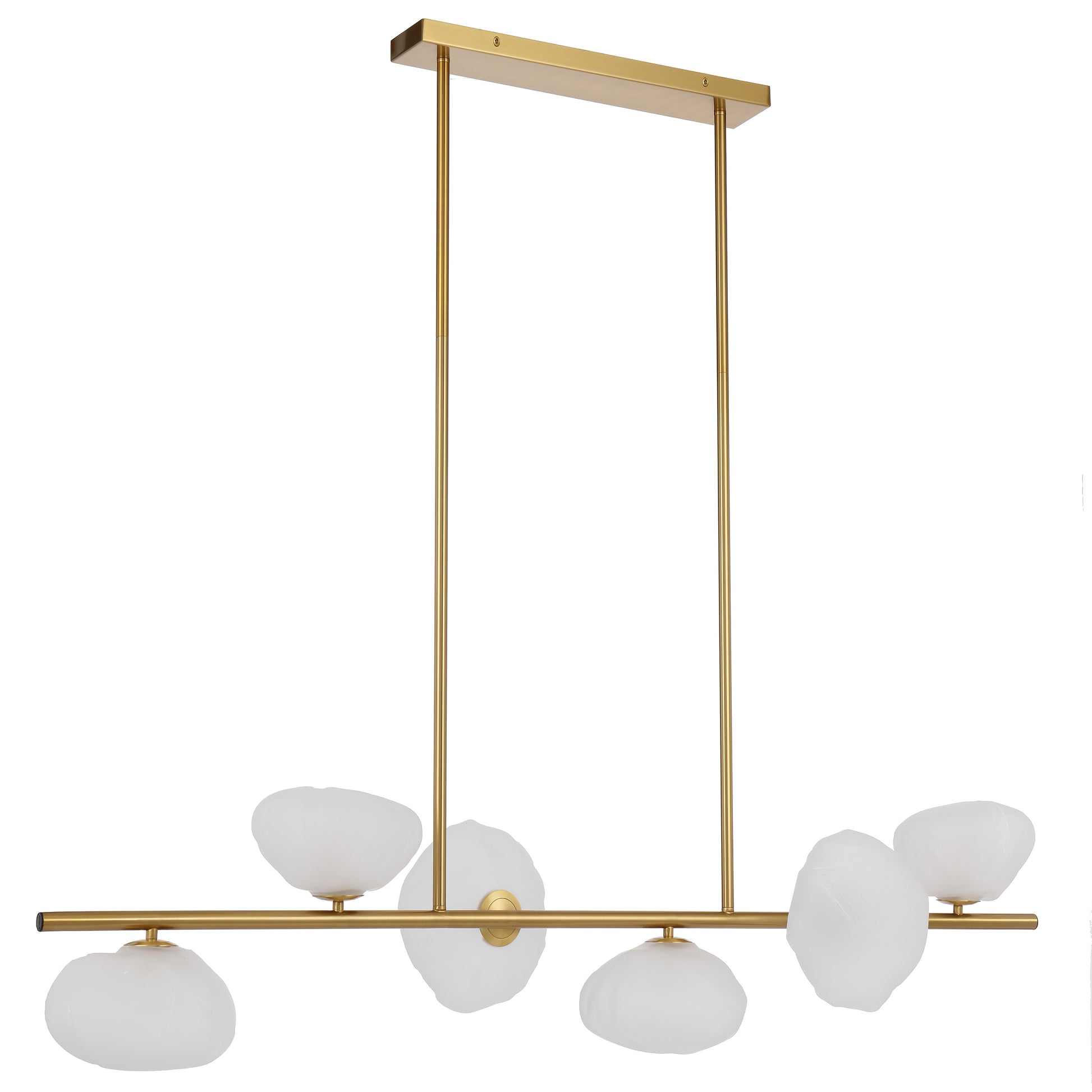 Antique gold six-light pendant with elegant frosted glass shades