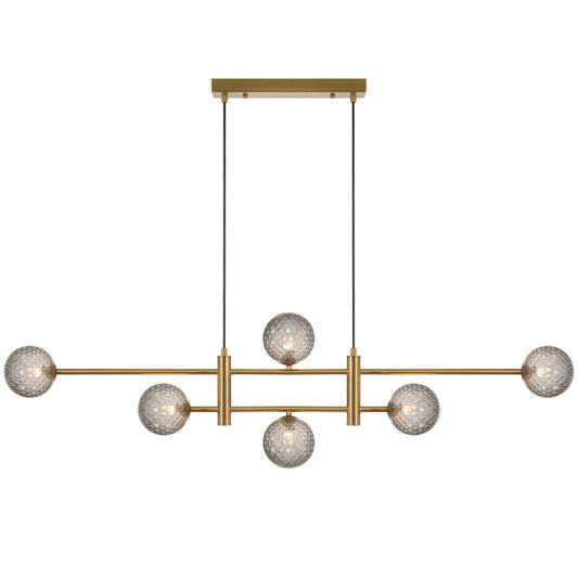 Varese TFS 6LT PENDANT 6x6wG9max KIT L1300 W120 H355 CAB2m ANT GOLD/ SMOKE TEAR PATTERN