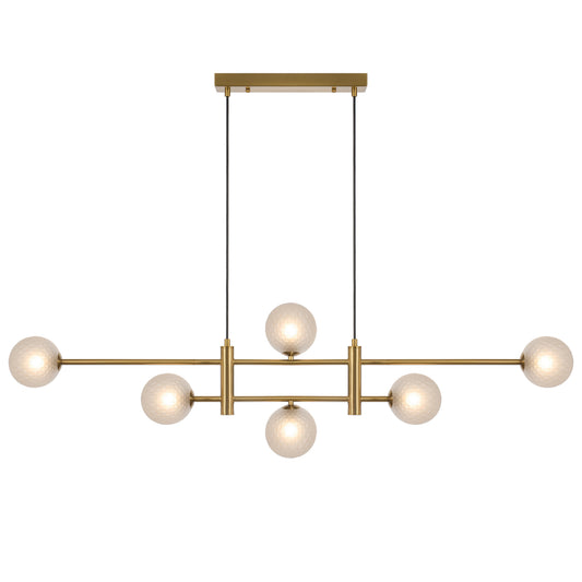 Catania TFS 6LT PENDANT 6x6wG9max KIT L1300 W120 H355 CAB2m ANT GOLD/ FROST TEAR PATTERN