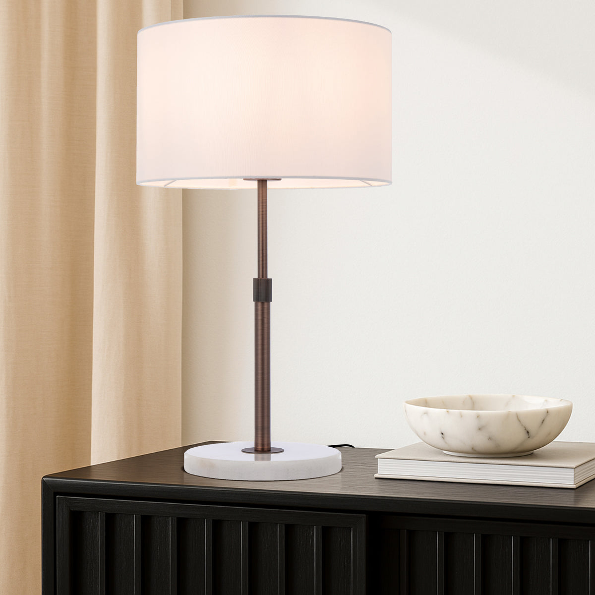 TFS TABLE LAMP 25wE27max H:550max D:300 inline switch WHITE MARBLE / BRONZE / IVORY