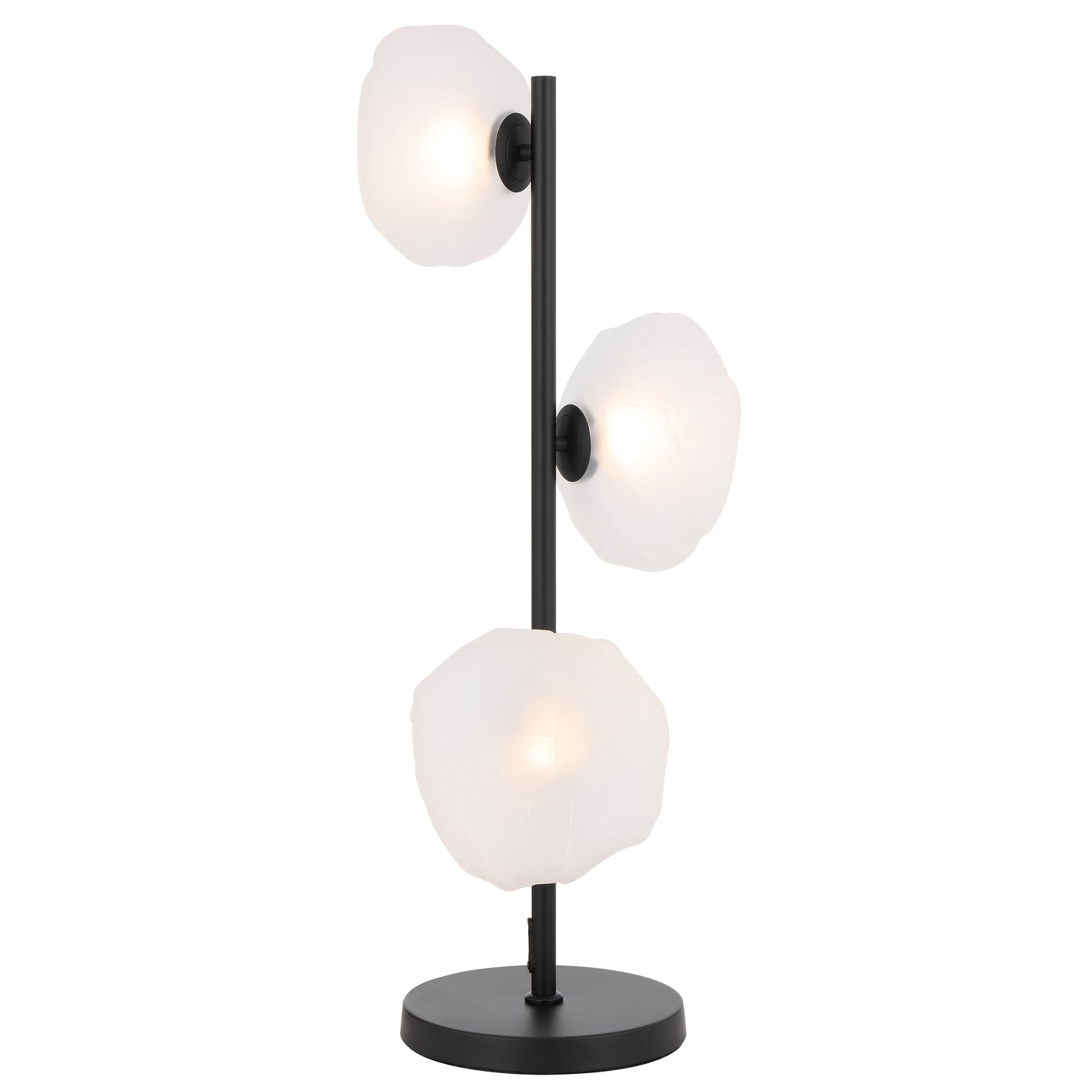 Modern three-light table lamp with black finish and frost glass