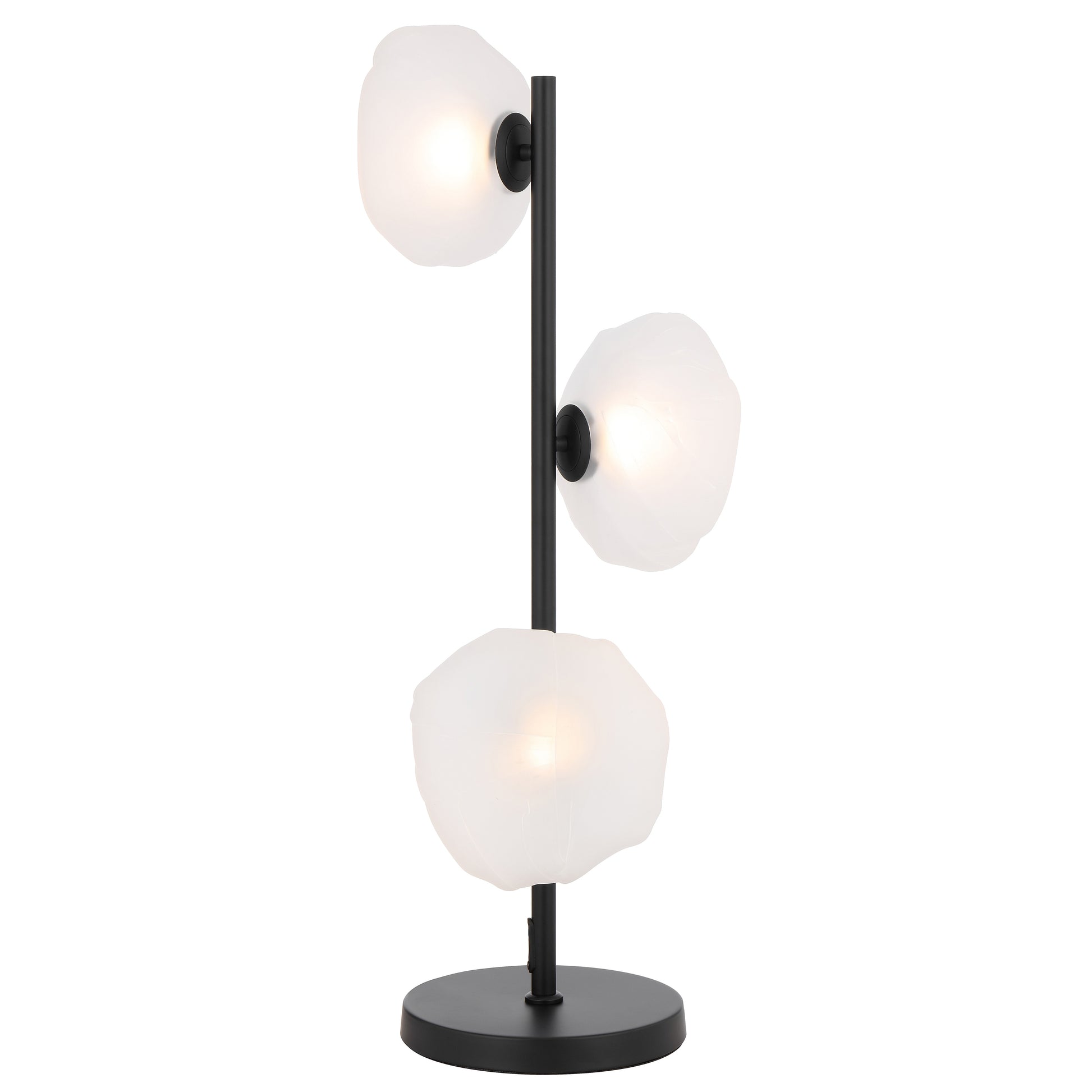 Modern three-light table lamp with black finish and frost glass