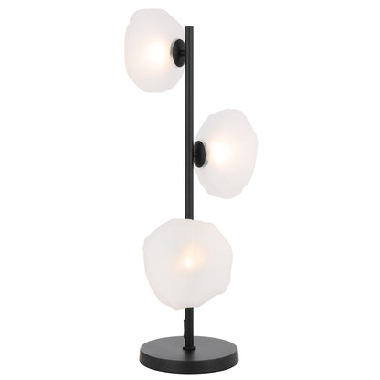 Modern three-light table lamp with black finish and frost glass