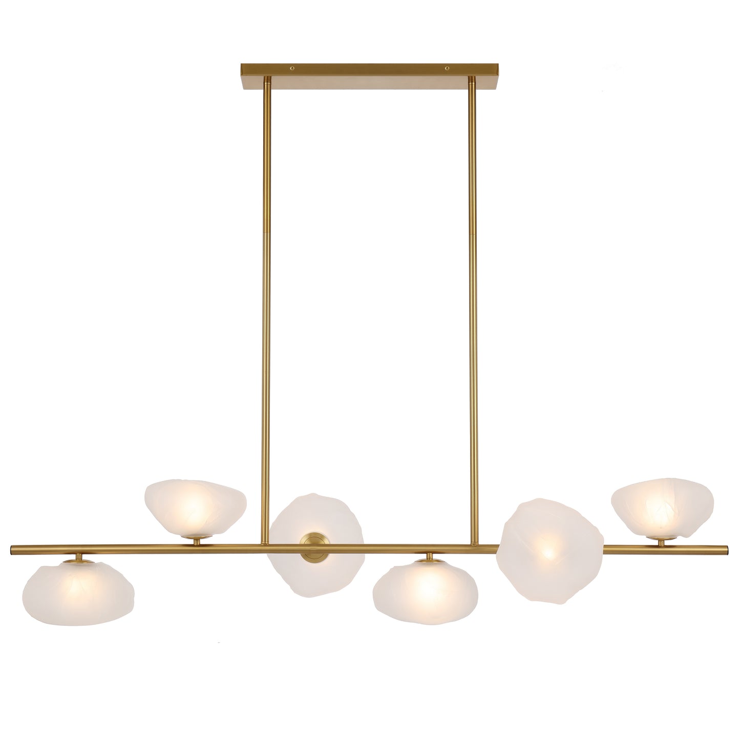 Modern Versailles pendant light with six G9 lights and gold frame