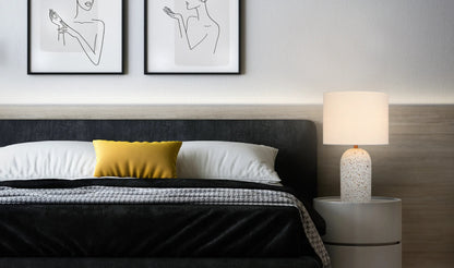 TFS MED TABLE LAMP 25wE27max D:300 H:500 inline Swtch WHITE TERRAZZO / IVORY LINEN