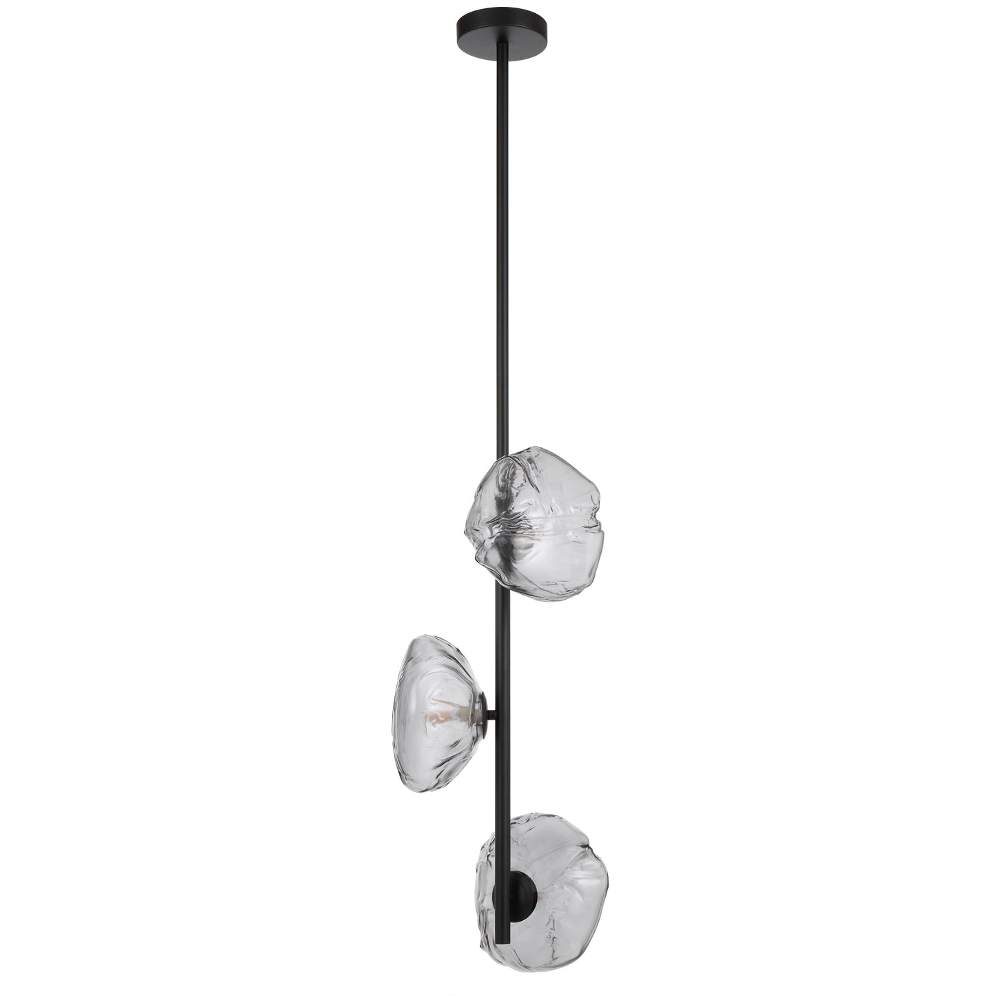 Black Colmar pendant light with three smoke glass shades