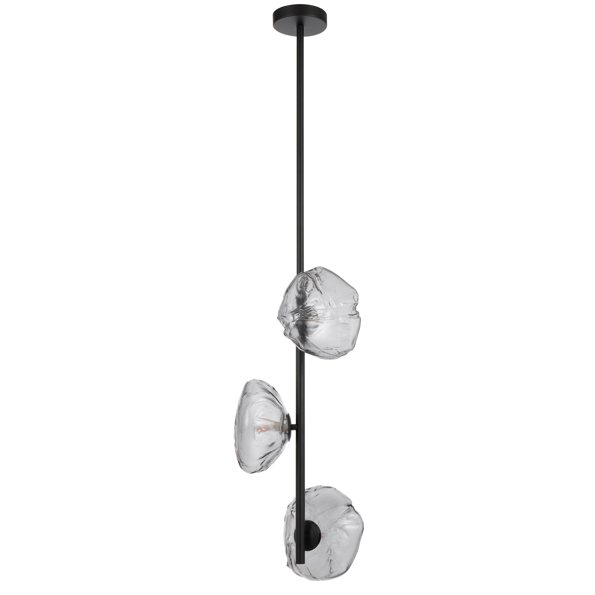 Black Colmar pendant light with three smoke glass shades