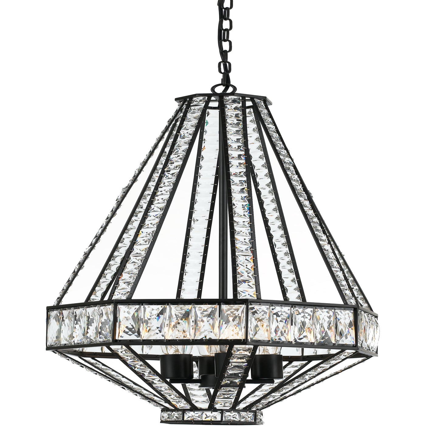 Luxury Arles pendant light with four bulbs and clear crystals
