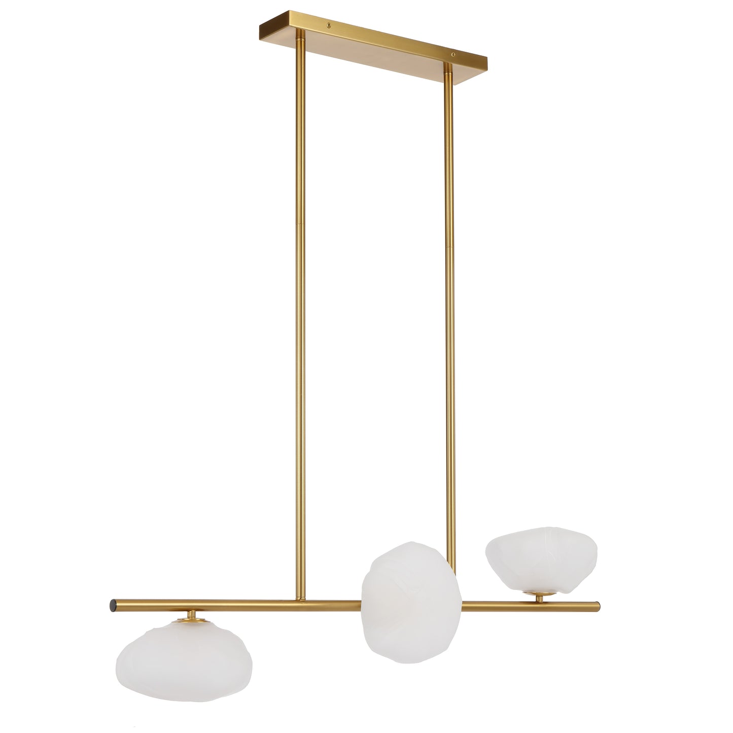 Antique gold Amiens pendant light with three frosted glass shades