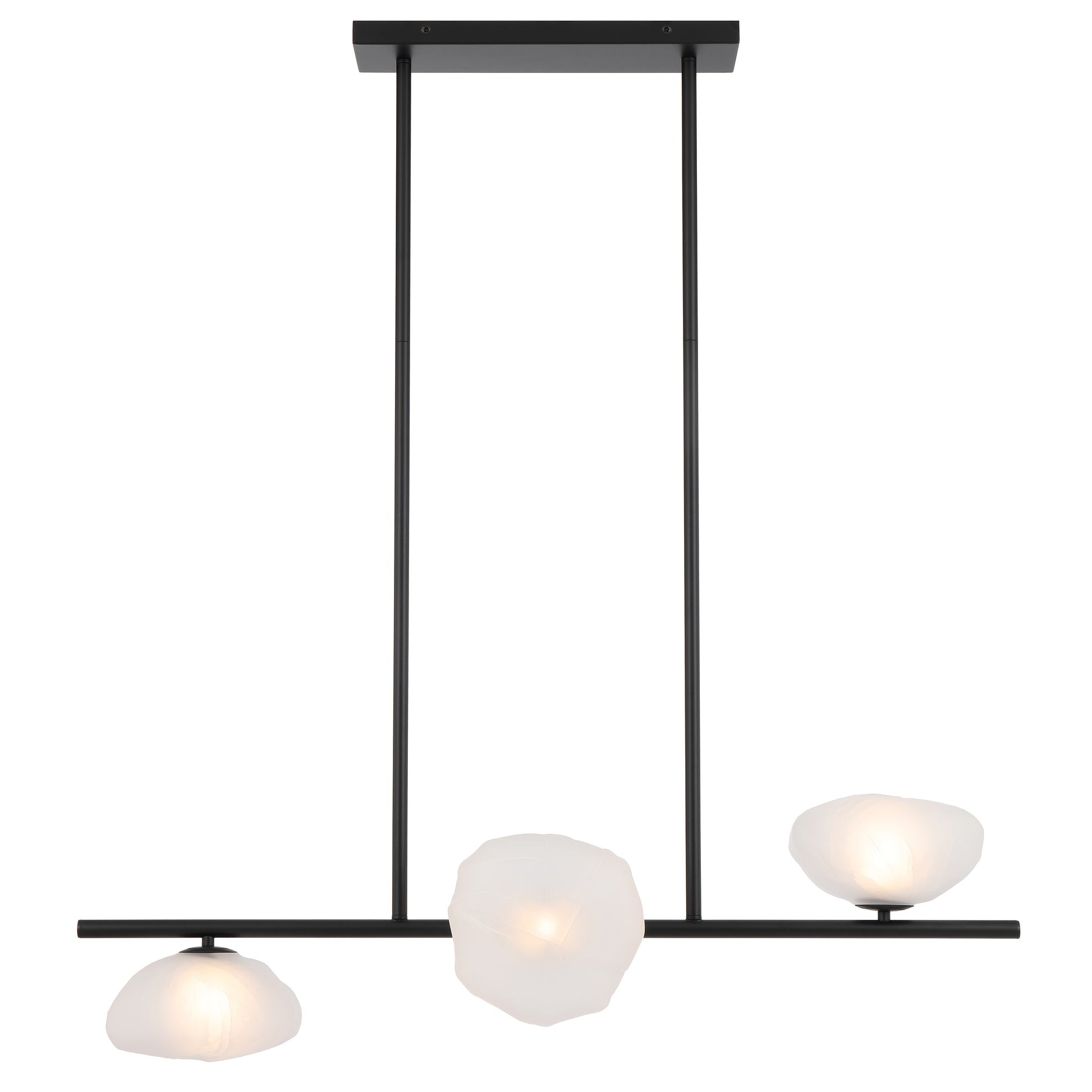Rouen three-light horizontal pendant with black frame and frost glass
