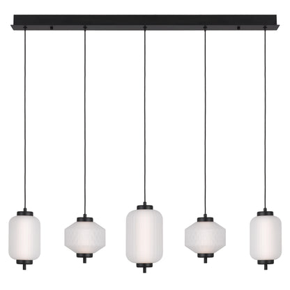 TFS PENDANT 5LT BAR 22wLED 3000K NON-DIM D115 D150 D135 2M 885Lm BLACK/GLASS: FROST