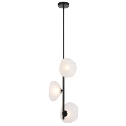 Modern three-light vertical pendant with black finish and frost glass
