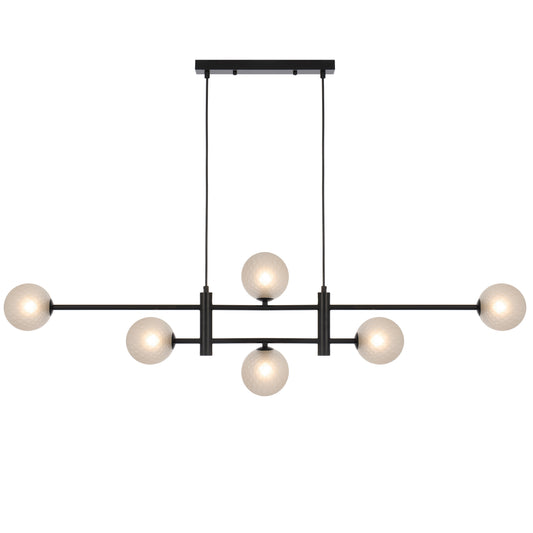 Vicenza TFS 6LT PENDANT 6x6wG9max KIT L1300 W120 H355 CAB2m BLACK / FROST TEAR PATTERN