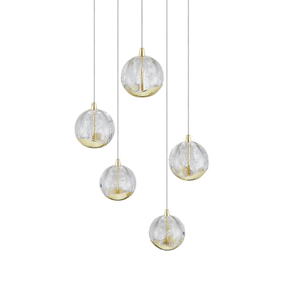 TFS 5 LTS PENDANT 5x5wLED 3000K D:300 1540Lm CAB.3m ( D:90 H:85) GOLD/BUBBLE GLASS