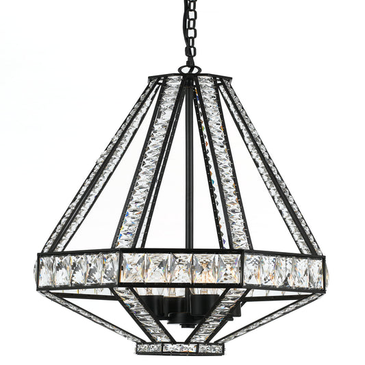 Arles four-light pendant in oiled bronze with clear crystals
