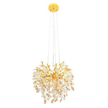 TFS 5 LT PENDANT 5x3wG9max D380 H380 cab 2M GOLD / CLEAR + AMBER CRYSTAL
