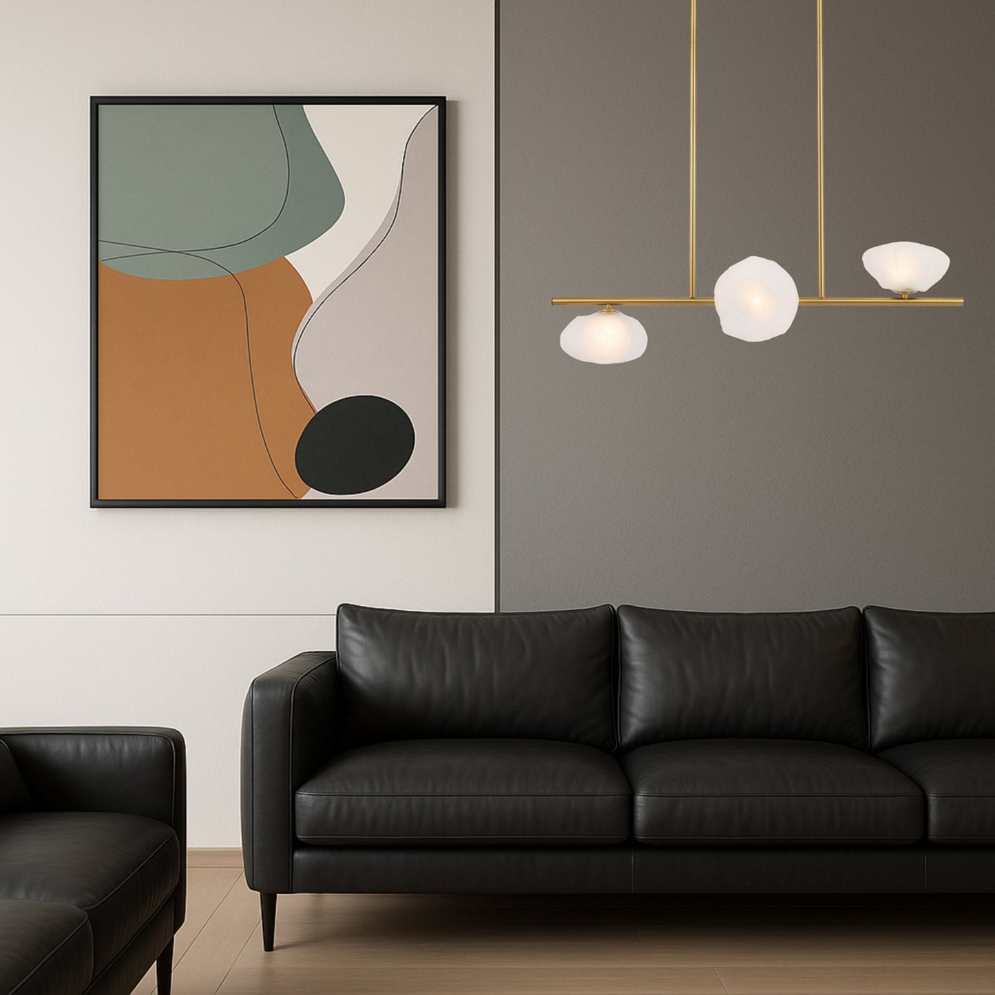Amiens G9 pendant light with three elegant frosted glass shades