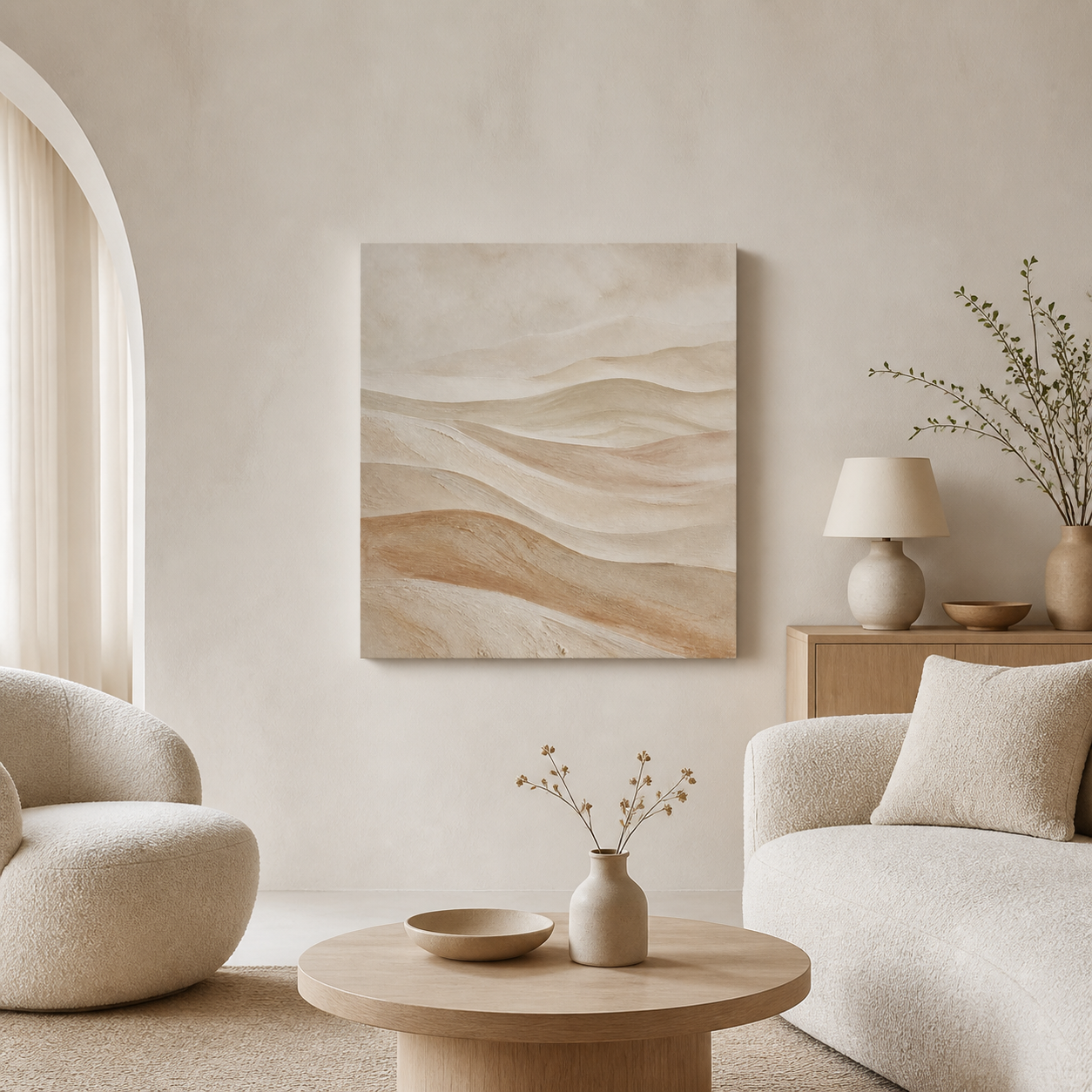 Dune Tides stretched canvas in a neutral interior
