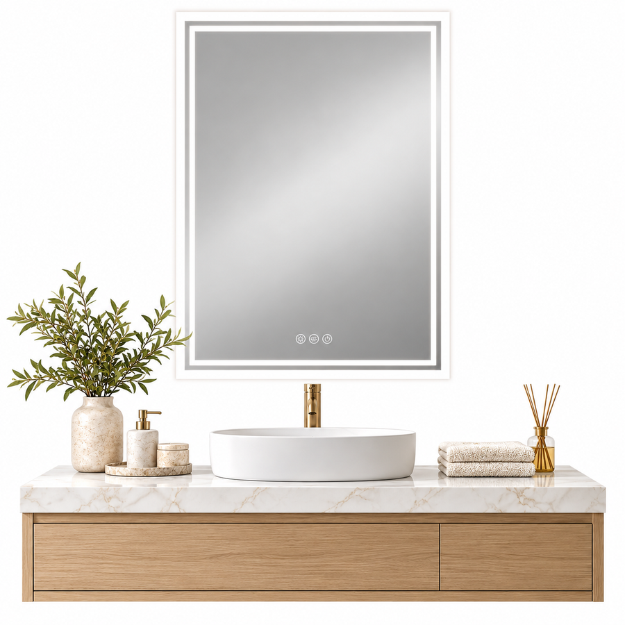 Frameless Rectangle LED Bathroom Mirror Anti Fog Dimmable Touch
