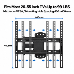 Diagram of the TV brackets of a wall mount sliding apart to fit different mounting hole spacings