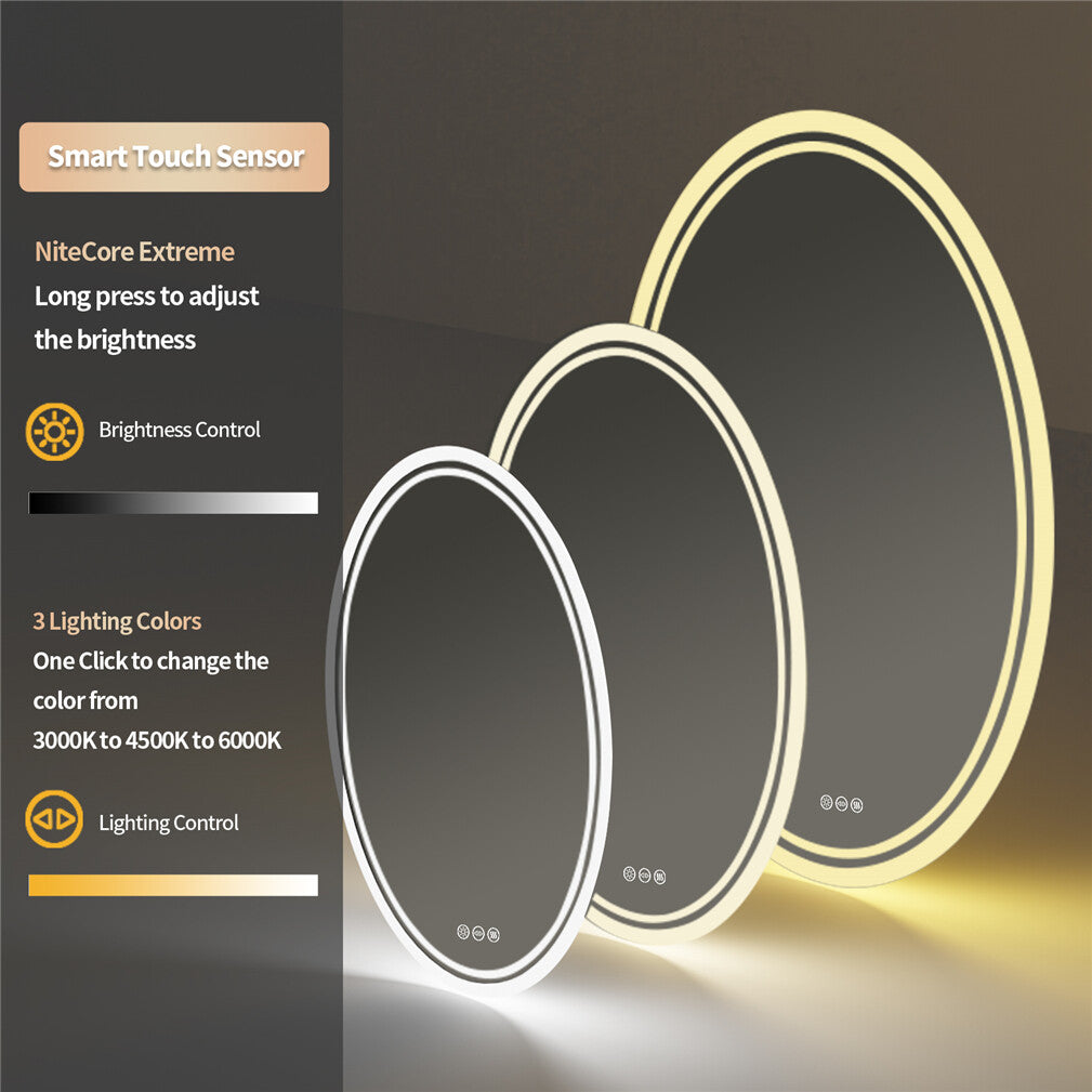 Oval mirror front and back LED lighting detail