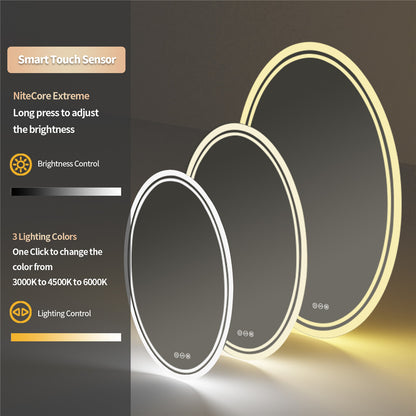 Oval mirror front and back LED lighting detail
