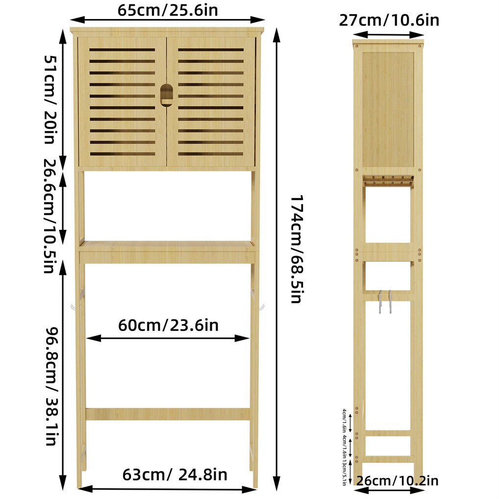 Bamboo Space-Saving Cabinet with Tower Rack for Over-the-Toilet Storage