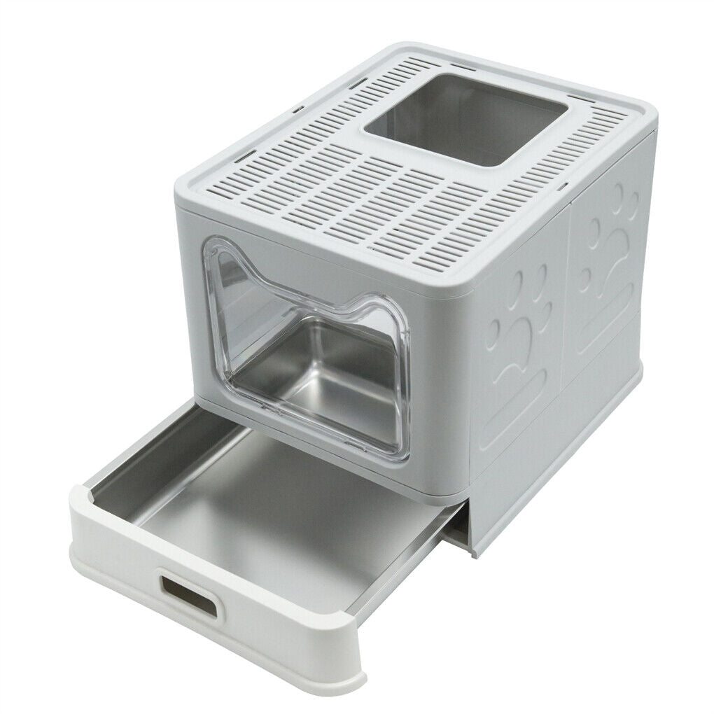 Enclosed cat litter box with stainless steel tray