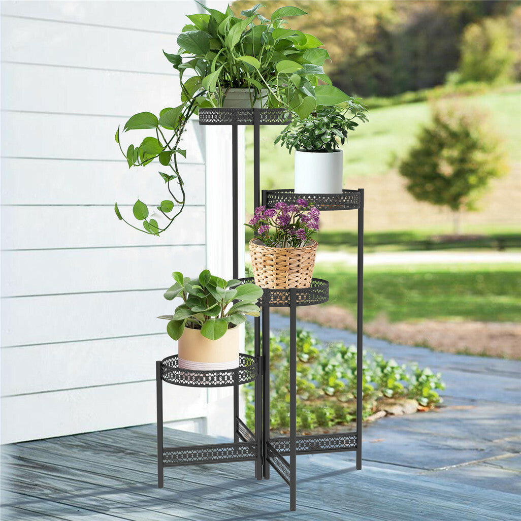 Raised tray edge on the foldable plant stand