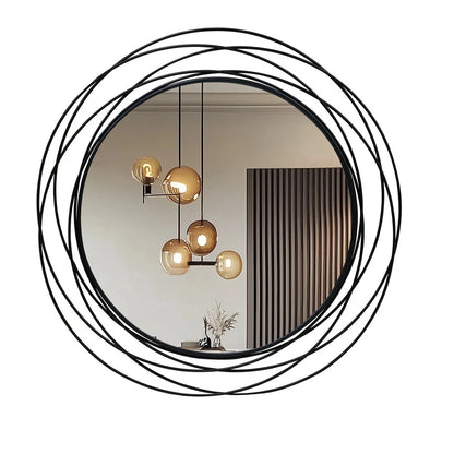Round Black Iron Wire Frame Wall Mirror - Modern Geometric Hanging Mirror - Decorative Circle Metal Wall Mirror for Living Room Bedroom Entryway