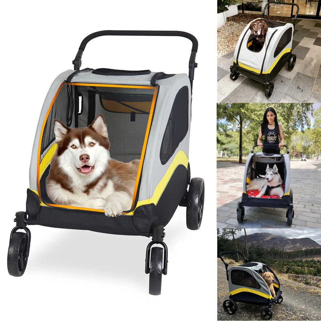 Shock-Absorbing Foldable Dog Stroller for XL XXL Dogs(XXLPartition Interior)