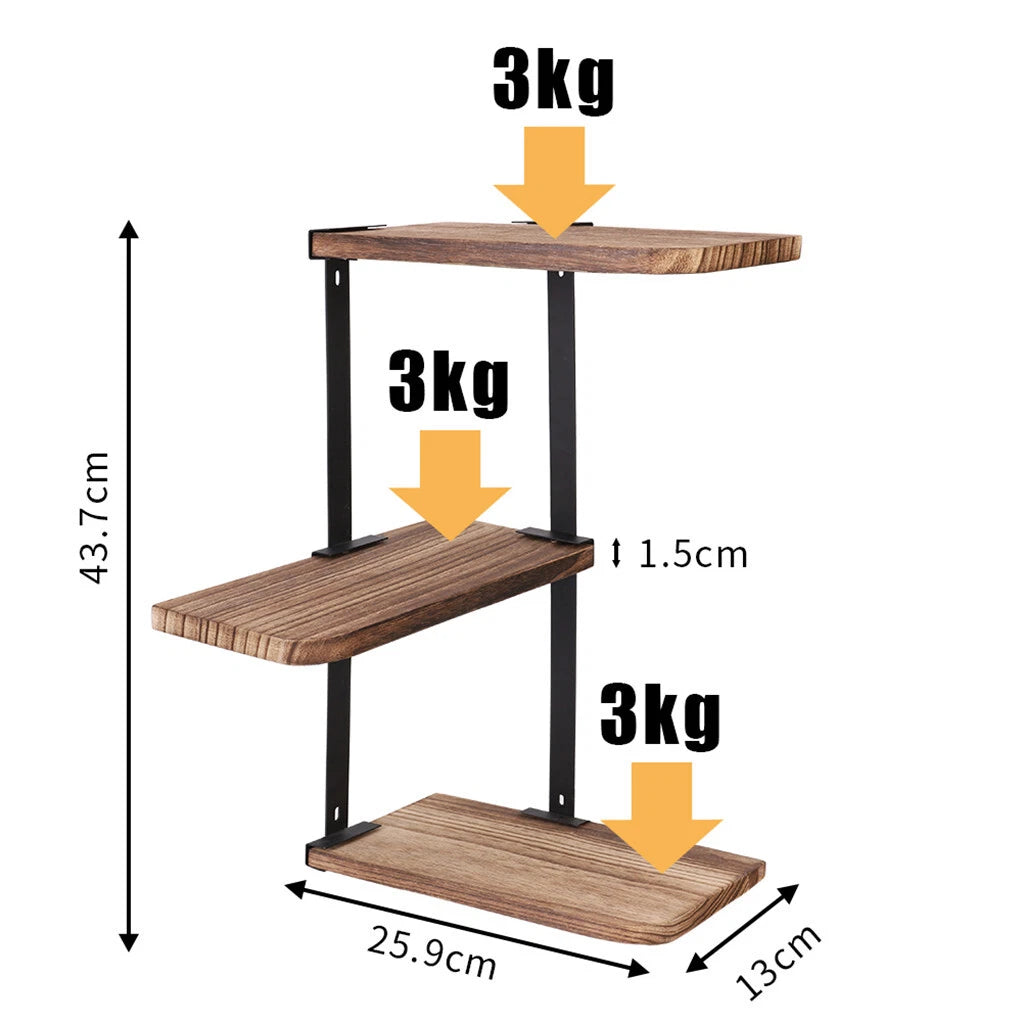 Wooden 3-Tier Floating Wall Shelf for Corner Art Display and Storage