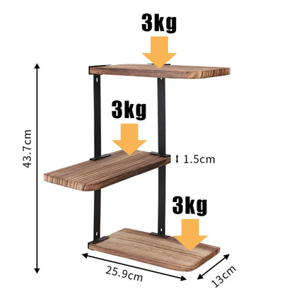 Wooden 3-Tier Floating Wall Shelf for Corner Art Display and Storage