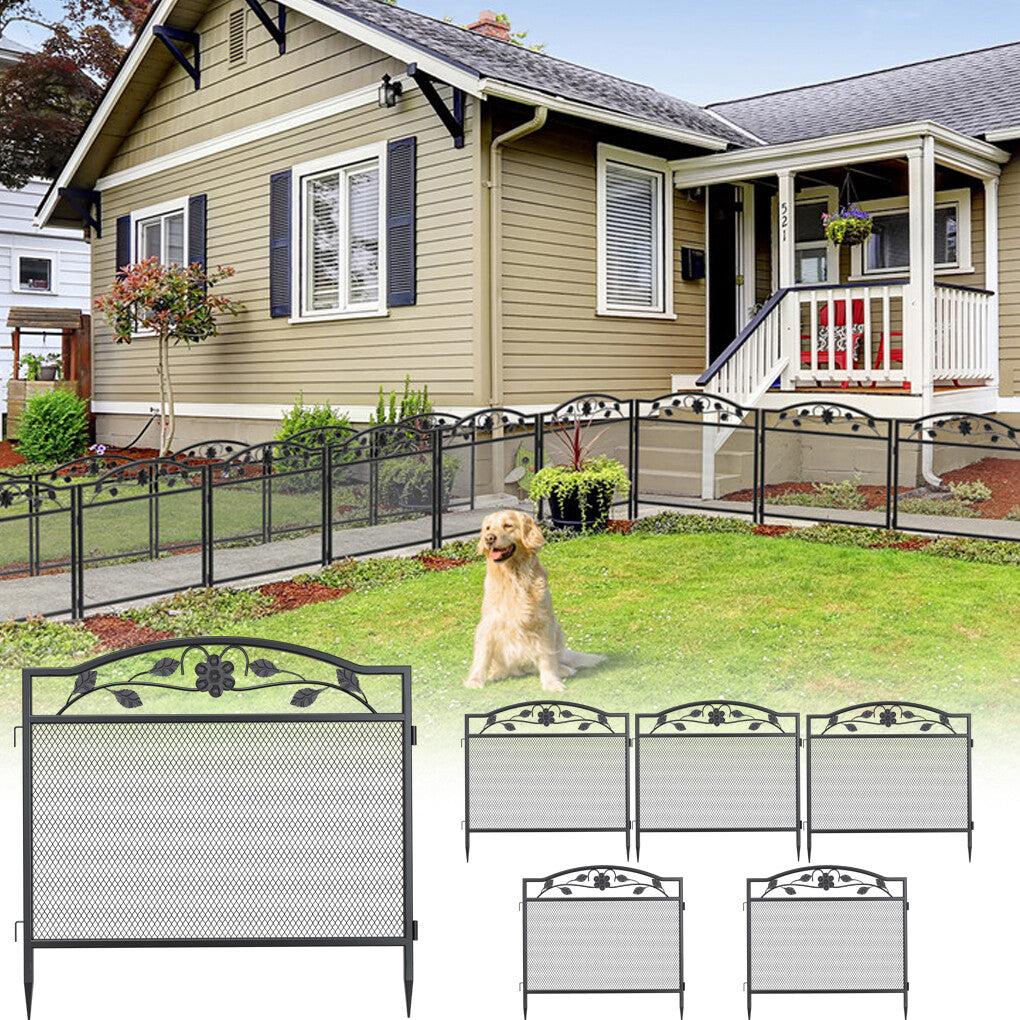 P&P 5Panel Garden Fence Wrought Iron Outdoor Flower Bed Animal Barrier Dog Pet Fence