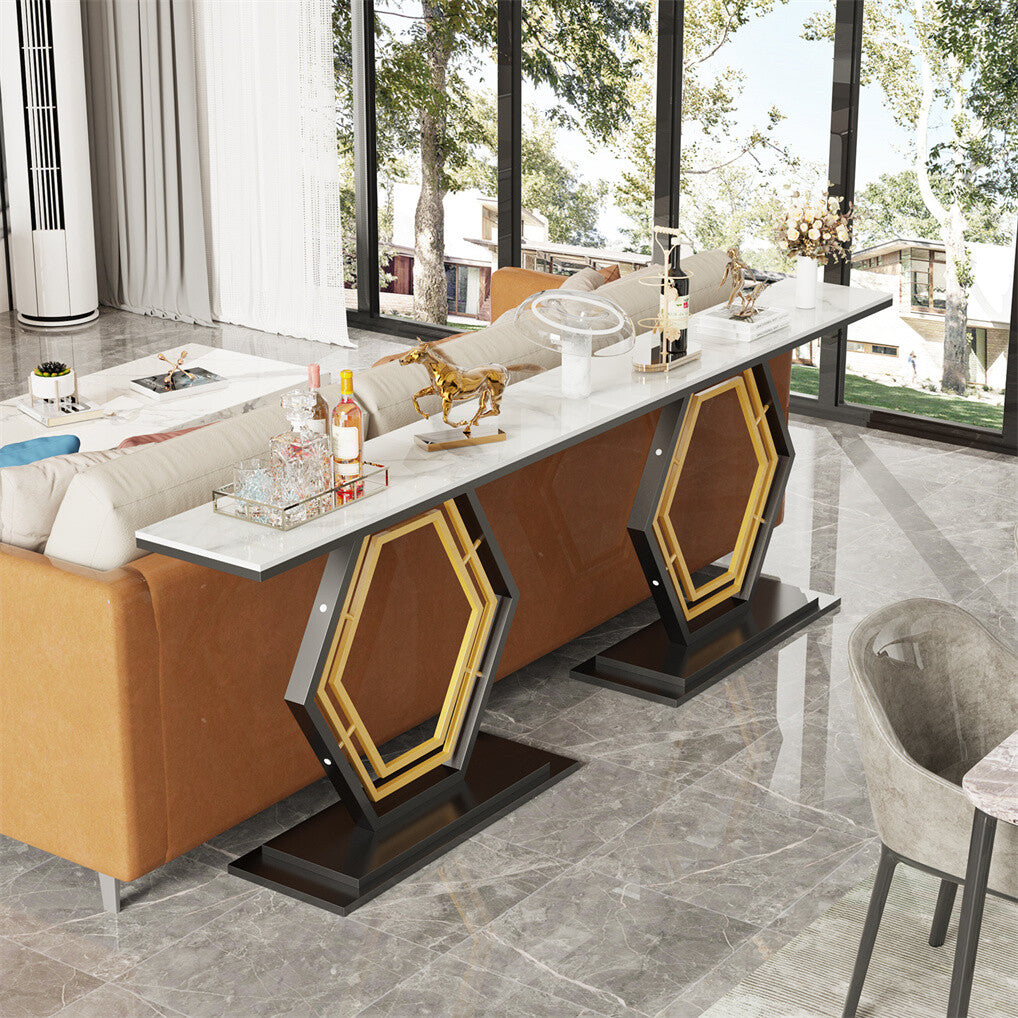 Ultra Long Marble Console Table Scratch-Proof Sintered Stone Accent Foyer Entryway Table