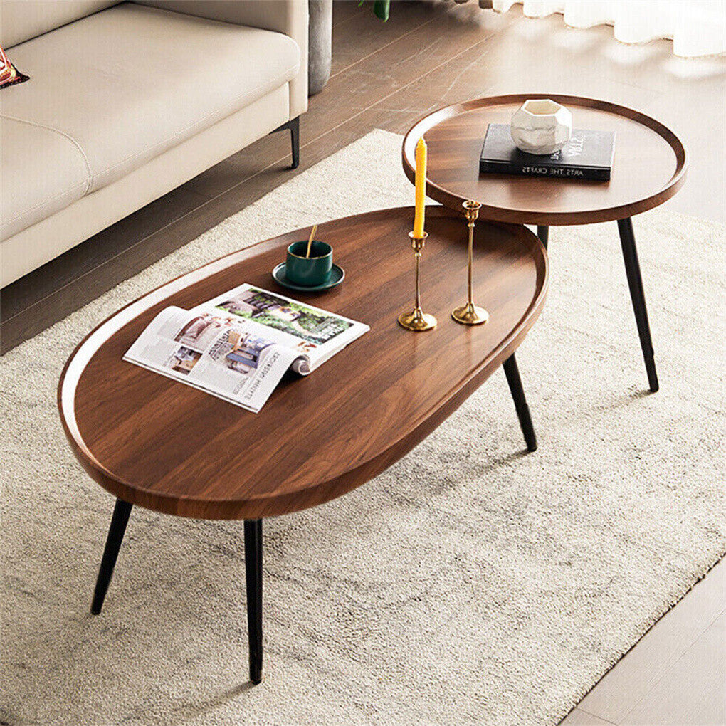 P&P Set of 2 Nesting Coffee Tables Nightstand Vintage Furniture with Metal Frame AU