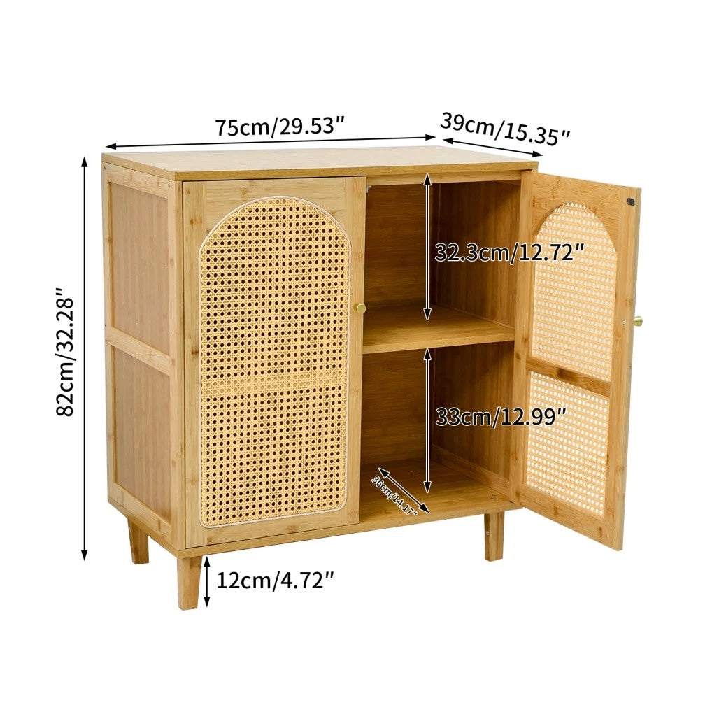 Bamboo Kitchen Buffet Sideboard Storage Cabinet XL - Modern Rattan Cupboard with Shelves for Dining Room Hallway Living Room