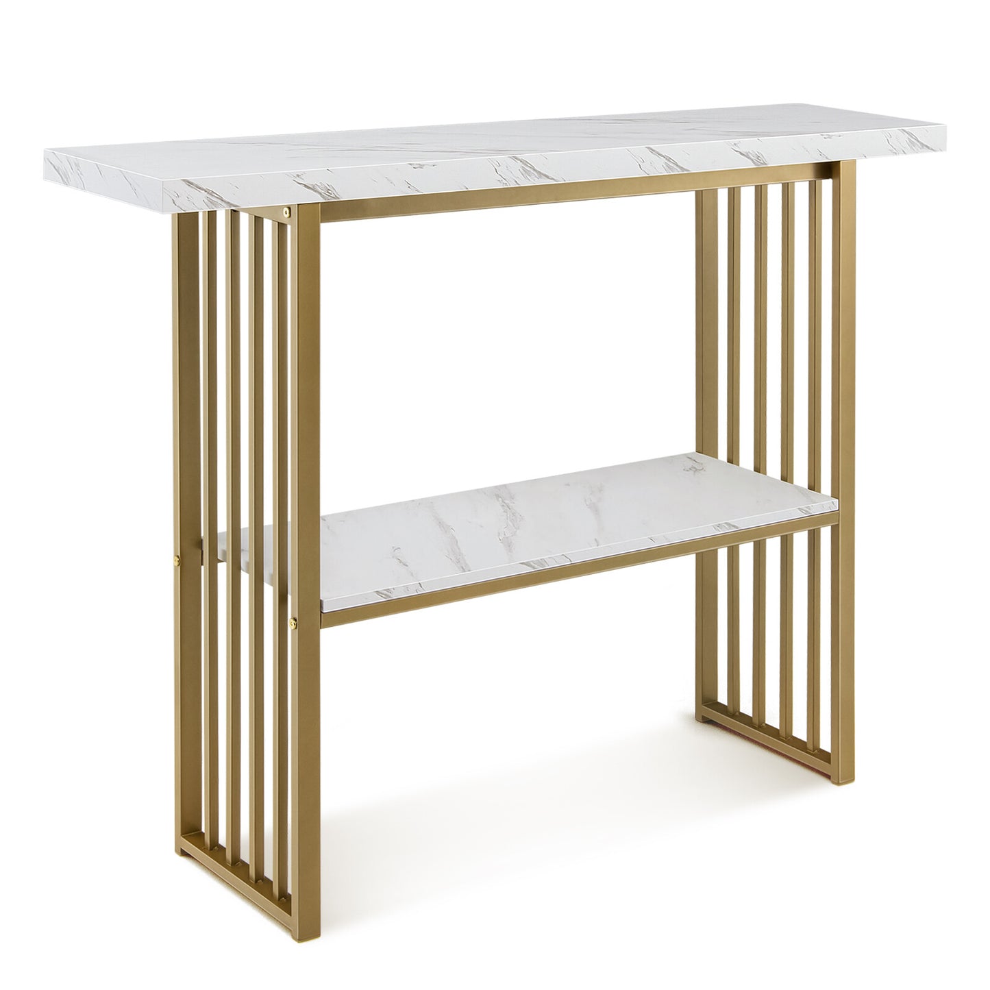 Console Table 2-Tier Beside Sofa Table with Faux Marble Tabletop Hallway