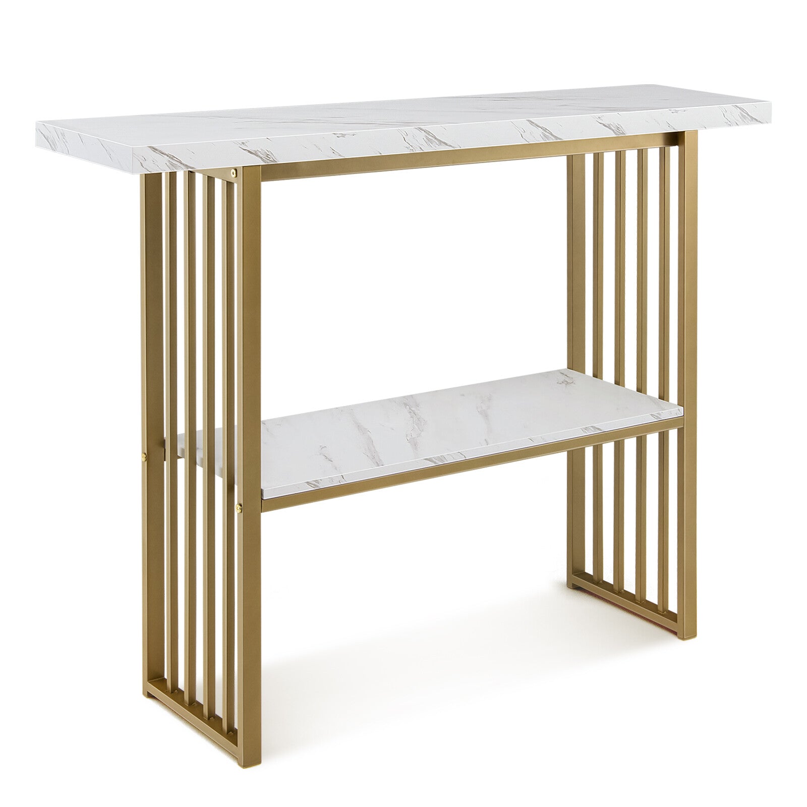 Console Table 2-Tier Beside Sofa Table with Faux Marble Tabletop Hallway