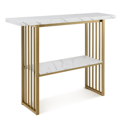 Console Table 2-Tier Beside Sofa Table with Faux Marble Tabletop Hallway