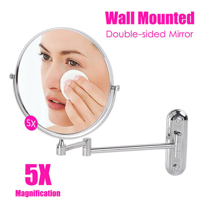 P&P 8" Bathroom Wall Shaving Makeup Mirror Telescopic Beauty Mirror 5x Magnification