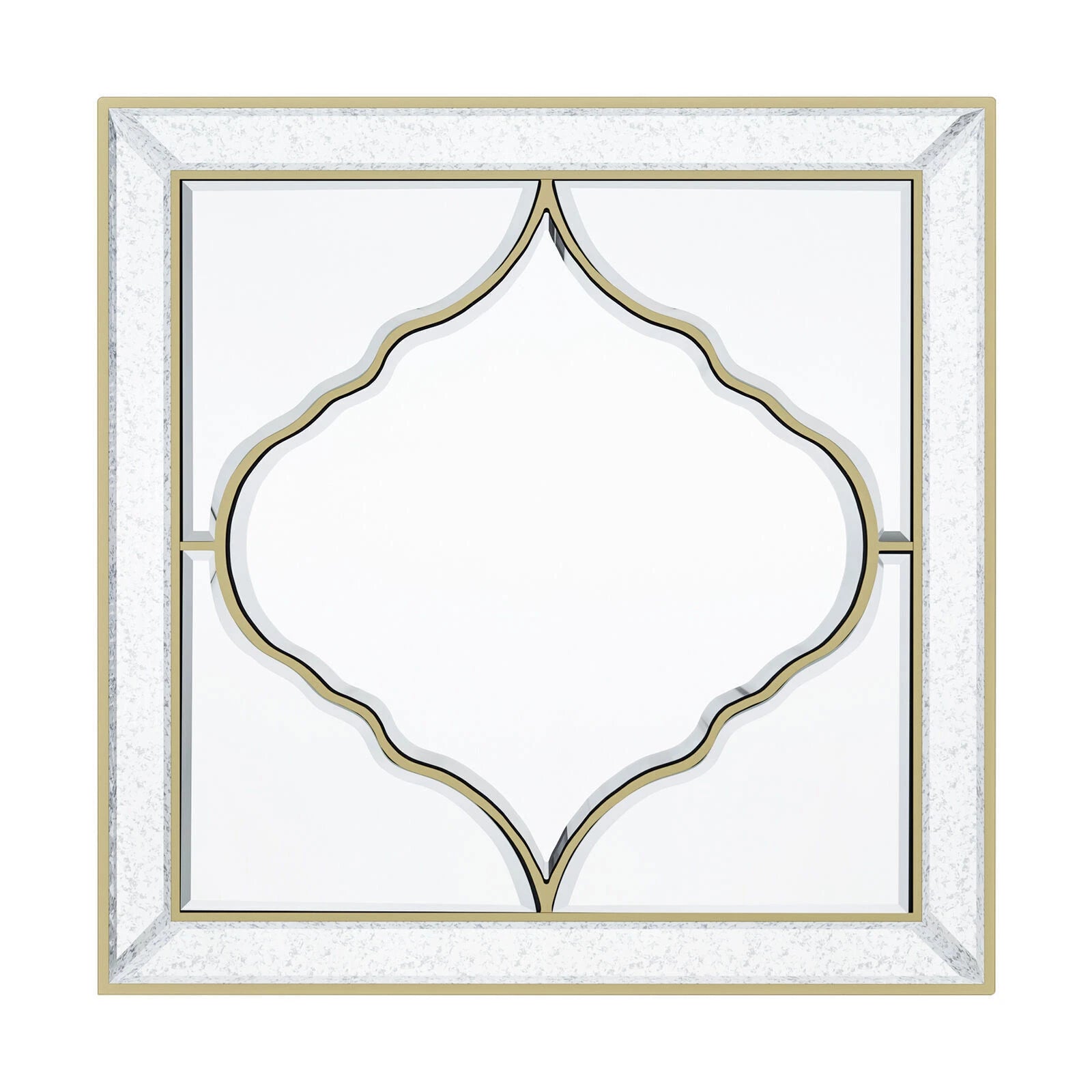 Square wall mirror with golden edge, front view