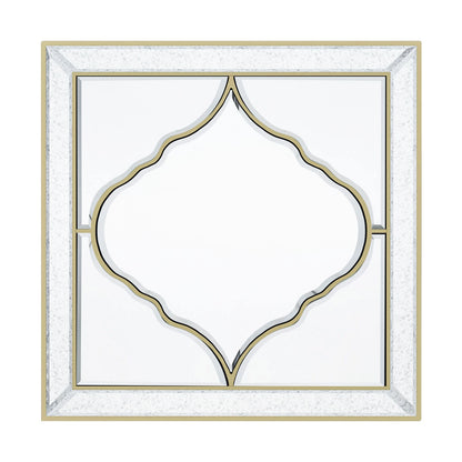 Square wall mirror with golden edge, front view