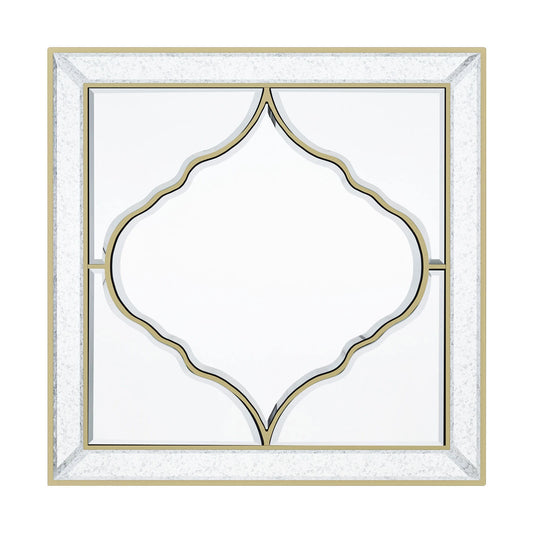 Square wall mirror with golden edge, front view