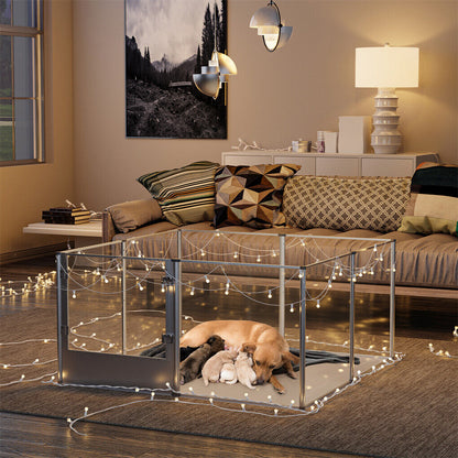 P&P 81cm Highest Acrylic Dog Whelping Pen Box Safe Aluminum Frame Pet Playpen w/ Mat